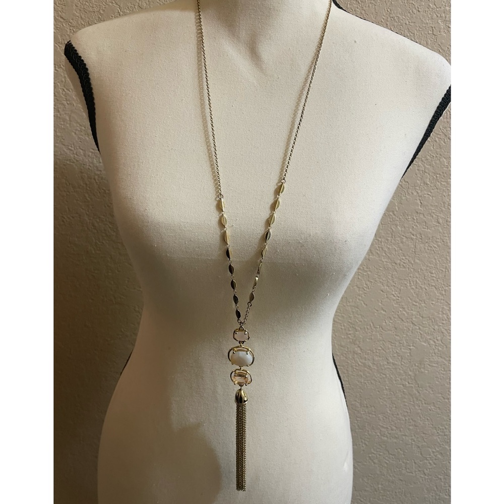 Gold Tone Tasseled Necklace, Approximately 34”